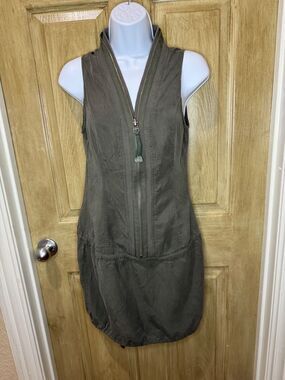 Monoreno Boho Grunge Lagenlook Utility Dress Army Green Zip Small S